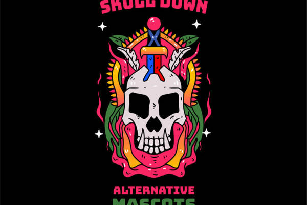 骷髅头火红色服装印花图案裁片印花