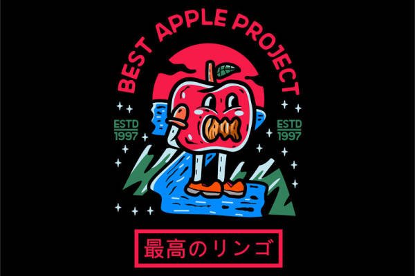复古苹果卡通印花图案，适合服装裁片设计