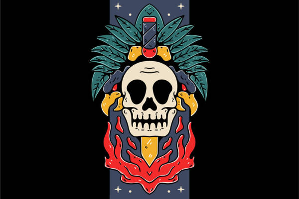 骷髅火焰纹样服装印花裁片设计