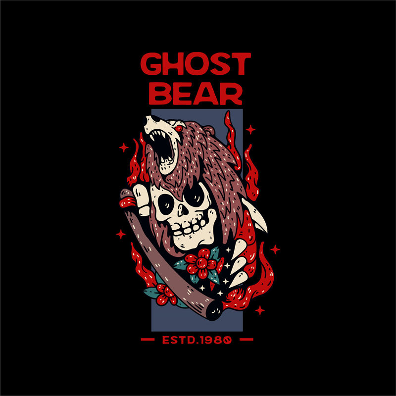 鬼熊骷髅纹样服装印花裁片设计