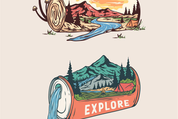 自然山景裁片印花，打造户外探险风格服装