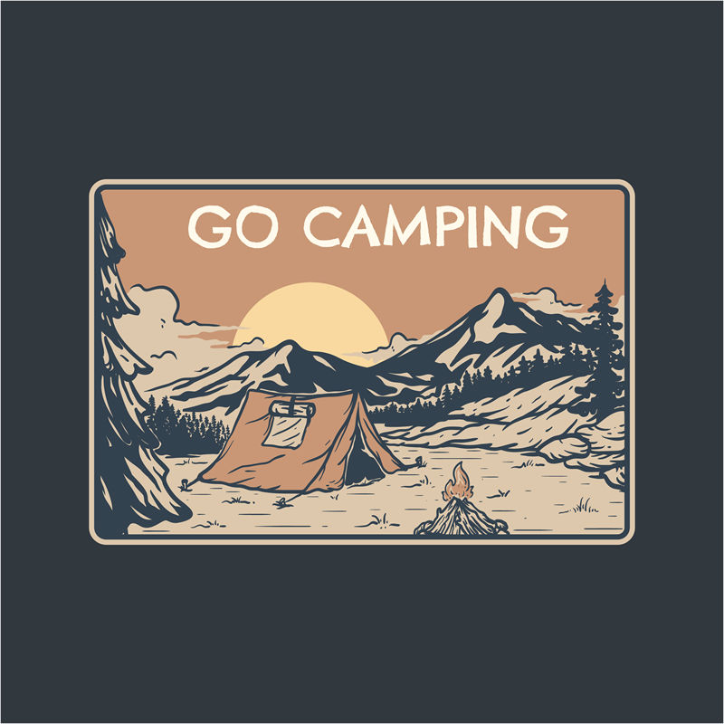 自然山景帐篷篝火印花图案服装印花