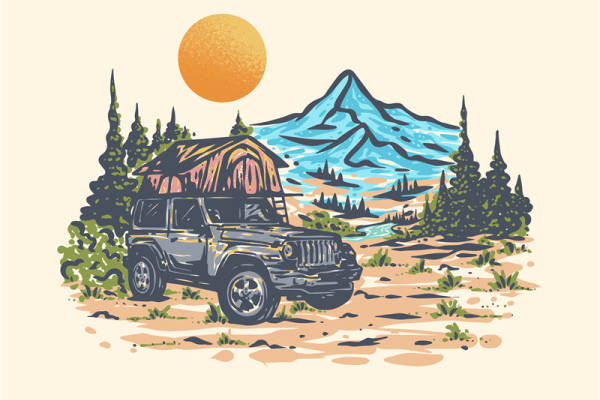 越野山地探险主题裁片印花，打造户外风格服装