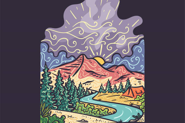 自然山河纹样裁片印花，打造独特户外服装