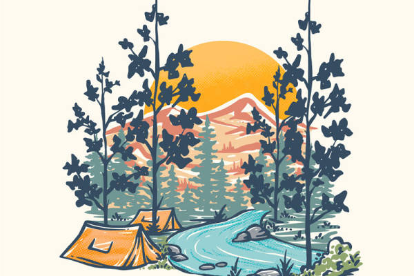 自然山河风光裁片印花，打造户外风格服装