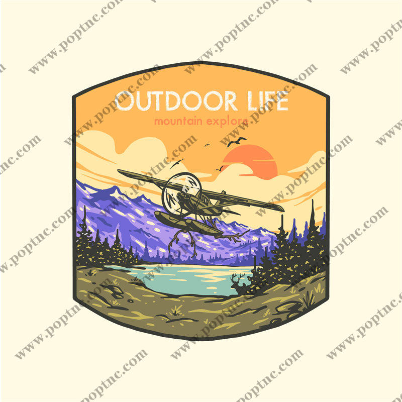 户外探险山地飞机印花图案 - 裁片印花与服装印花