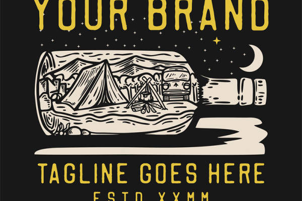 复古露营场景裁片印花设计，适合户外服装