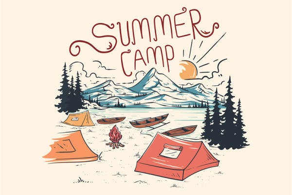 夏日山间露营场景裁片印花，打造户外风格服装