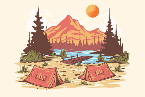 自然山景与露营帐篷，打造户外服装印花新风尚