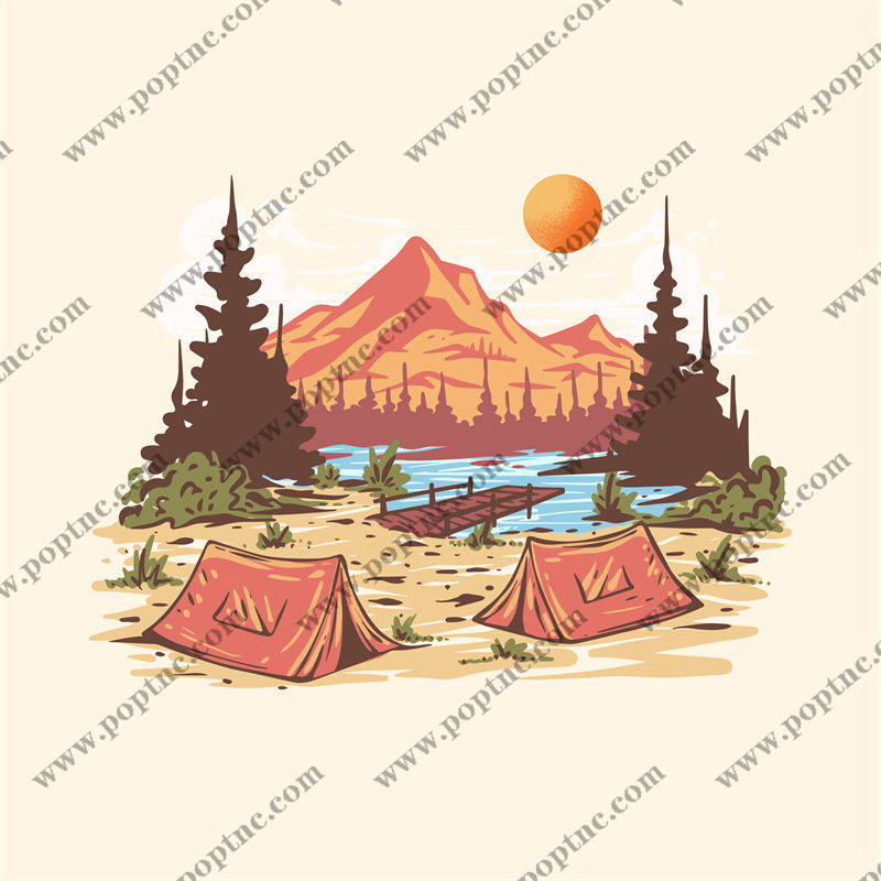 自然山景与露营帐篷,打造户外服装印花新风尚