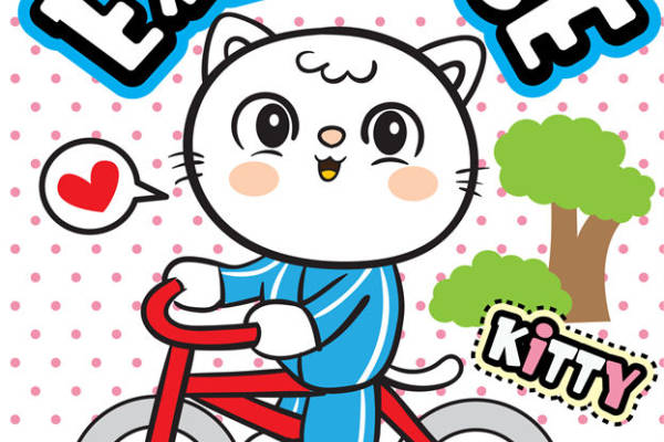 可爱猫咪骑车图案裁片印花,打造个性服装