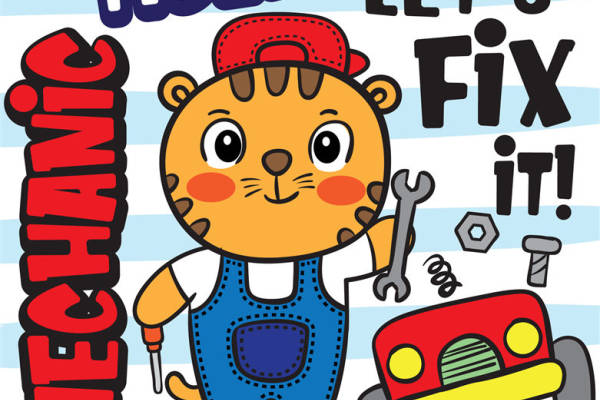 可爱老虎机械师图案：服装印花裁片设计灵感