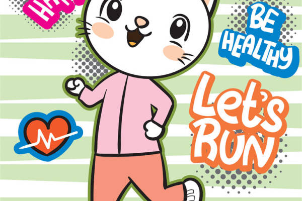 卡通猫咪跑步图案：服装印花裁片设计灵感