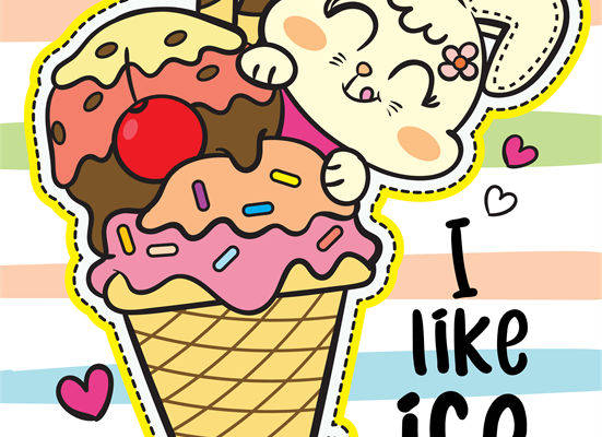 可爱猫咪冰淇淋图案裁片印花，打造夏日清凉服装