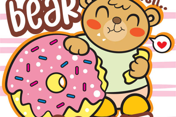 可爱小熊与甜甜圈的服装印花设计