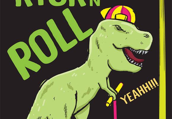 恐龙骑滑板车的裁片印花,创意服装印花设计