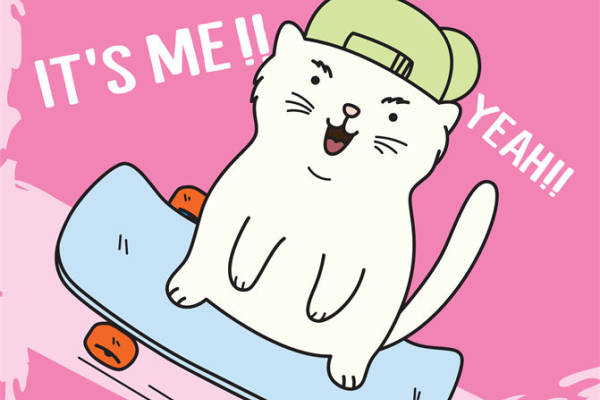 萌趣猫咪滑板印花，打造个性服装