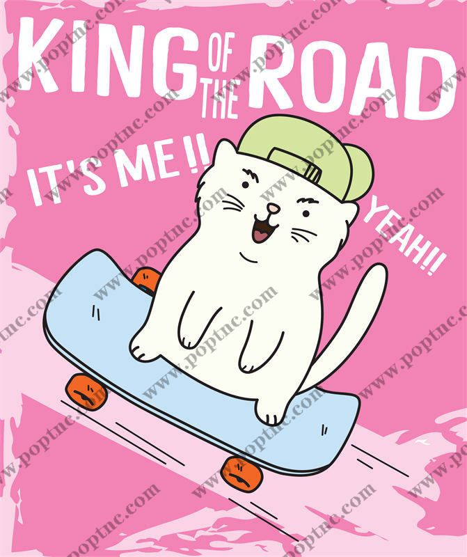 萌趣猫咪滑板印花,打造个性服装