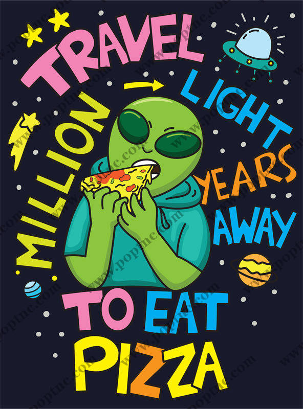 外星人吃披萨的裁片印花,创意服装印花设计