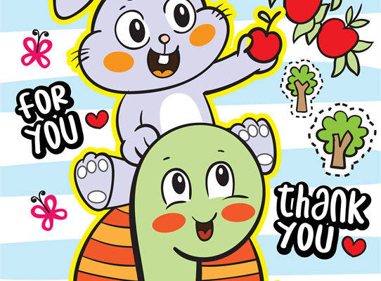 可爱卡通兔子和乌龟的服装印花素材