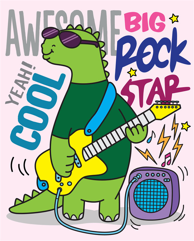 恐龙摇滚手绘印花：创意服装印花素材