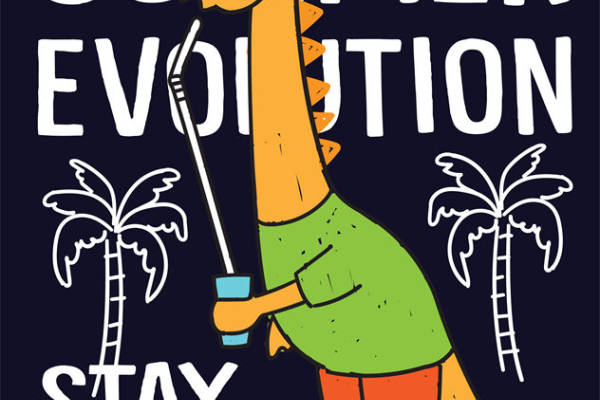 恐龙戴墨镜喝饮料，夏日清凉服装印花