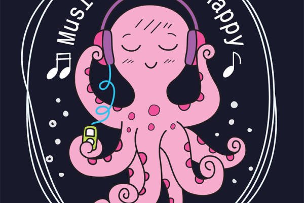 粉色章鱼音乐耳机印花，打造个性服装印花