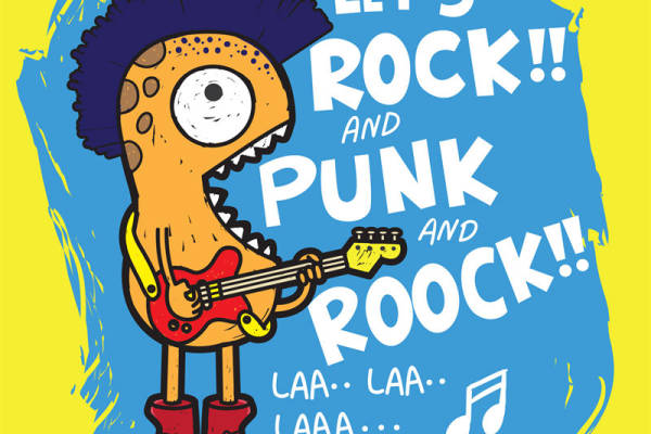 摇滚风怪兽吉他手服装印花图案