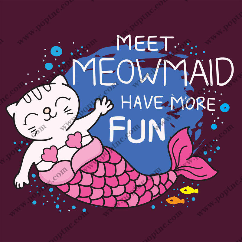 萌趣猫美人鱼印花图案,服装印花裁片灵感
