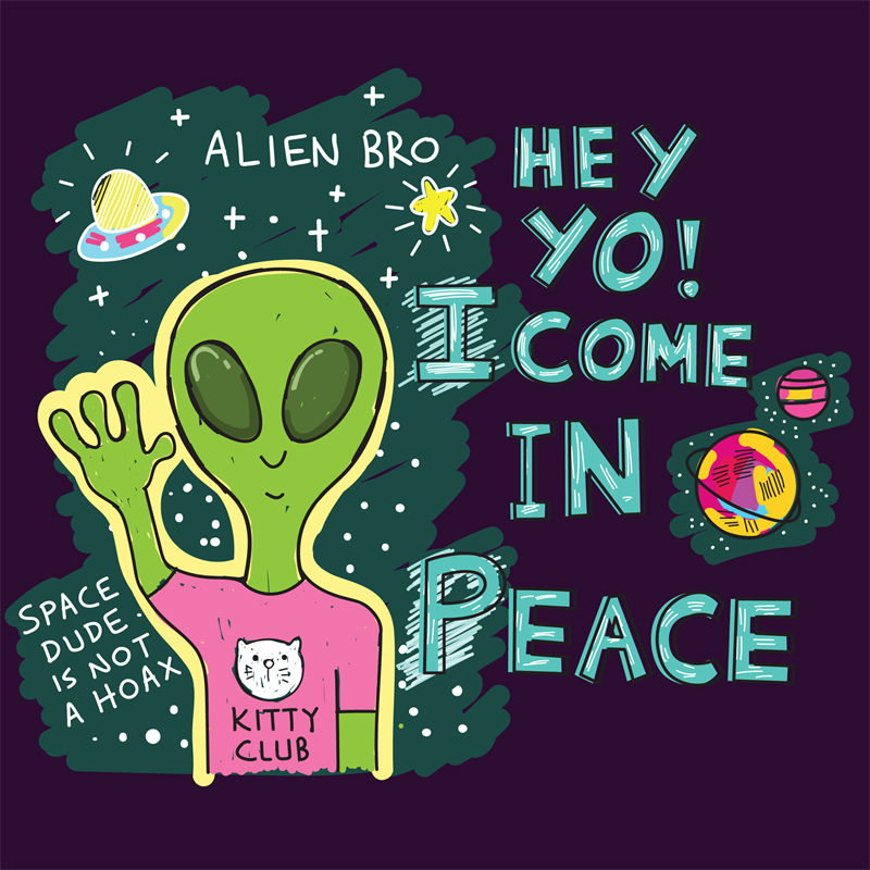 外星人与猫咪的趣味印花设计，打造个性服装