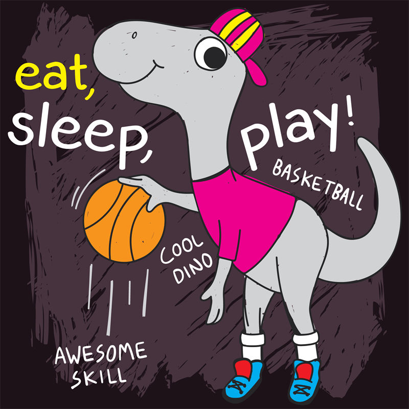 恐龙篮球手印印花图案,创意服装印花设计