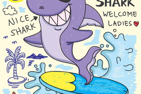 夏日风情鲨鱼冲浪印花，打造个性服装