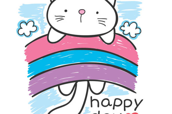 萌趣猫咪彩虹印花素材，打造个性服装