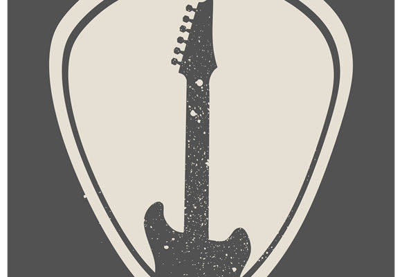 摇滚吉他纹样裁片印花，打造个性音乐主题服装