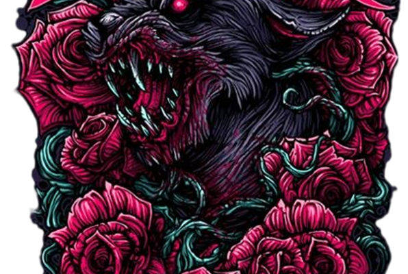 暗黑玫瑰狼头裁片印花设计，服装印花新选择