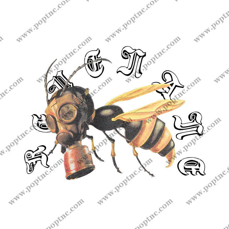 复古风格防毒面具蜜蜂图案服装印花