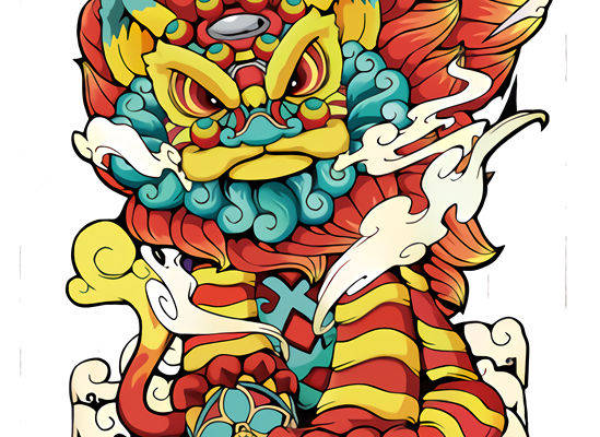 传统中国风狮子头图案服装印花裁片