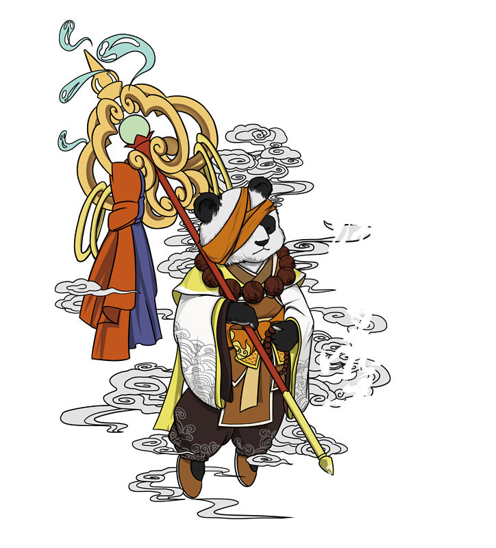 传统熊猫仙人图腾印花裁片，打造个性服装