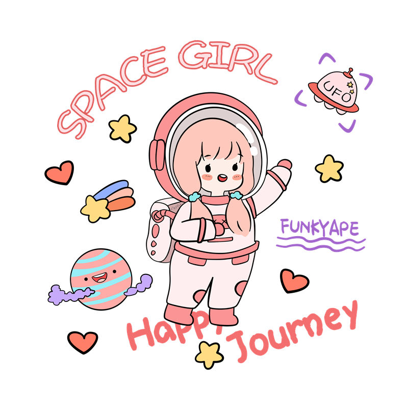 可爱太空女孩印花图案，打造个性服装