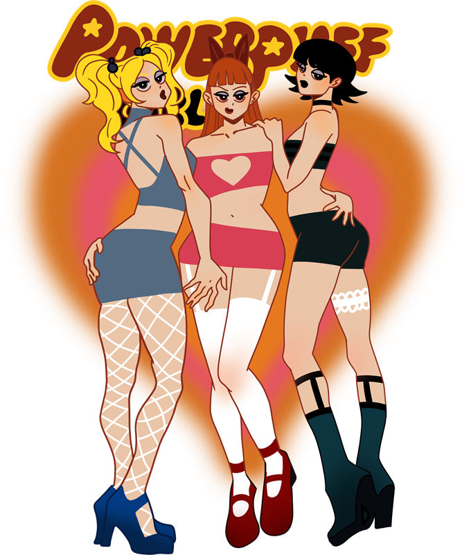 复古动漫风格服装印花素材:Powerpuff Girls