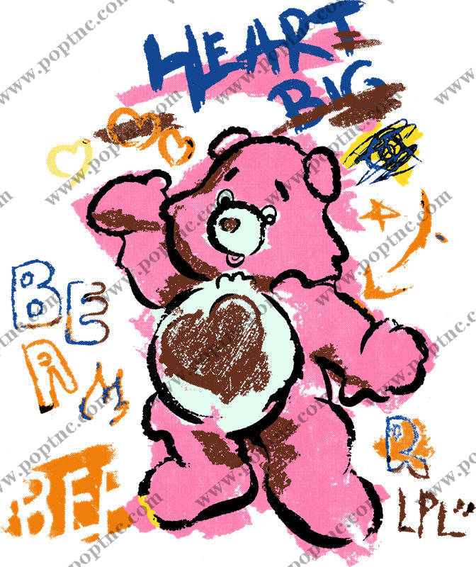 粉色心形熊印花:可爱服装印花设计