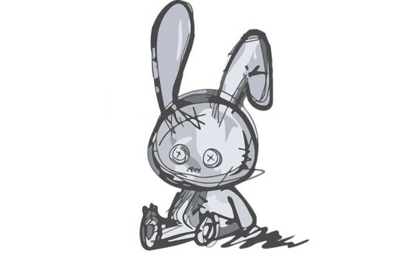 裁片印花：灰白兔子头像服装印花素材