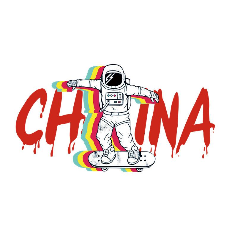 太空宇航员滑板图案服装印花裁片
