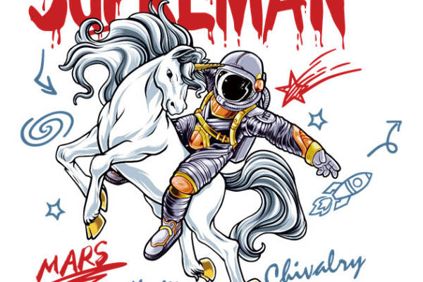 未来太空骑士与战马的创意服装印花