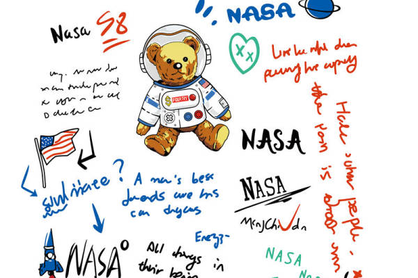 可爱宇航员熊印花：创意服装印花设计