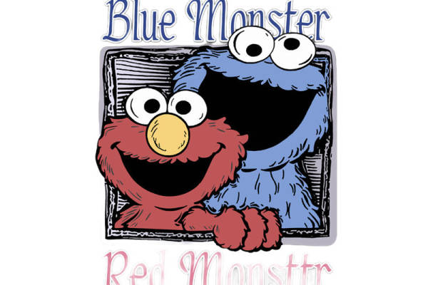 蓝红双色怪兽服装印花图案