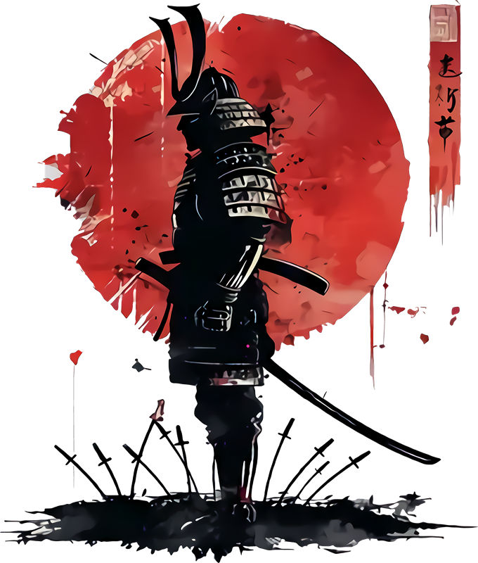 传统武士形象的服装印花裁片设计灵感