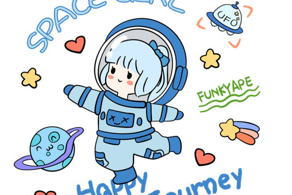 可爱太空女孩印花图案，时尚服装印花设计