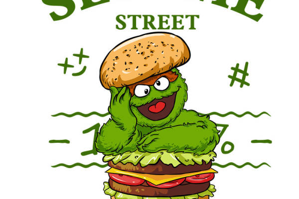 创意芝麻街汉堡印花图案，服装印花裁片设计灵感