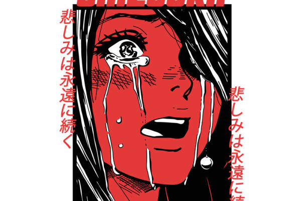 红色哭泣女孩图案服装印花裁片